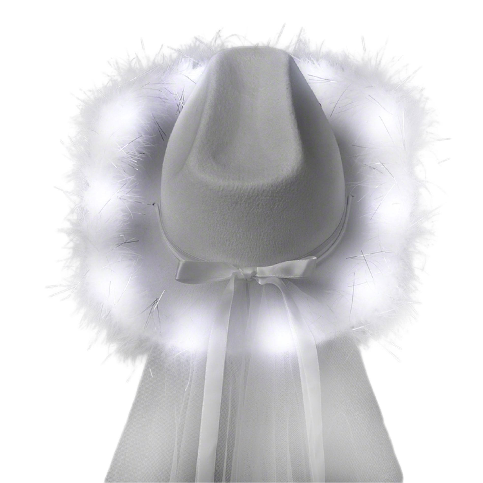 Light Up White Tiara Bridal Cowboy Cowgirl Hat with Veil for Bachelorette and Bridal Party All Products 4