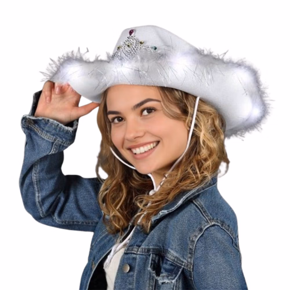 Light Up White Tiara Bridal Cowboy Cowgirl Hat All Products 5