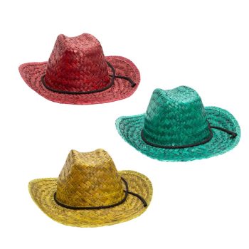 1 Dozen Non Light Up Assorted Red Green Gold Weaved Boho Straw Cowboy Hat with Black Cord All Products