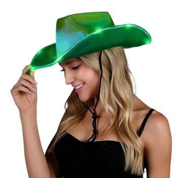 Green Light Up Glorious Luminous Sheen Metallic Cowboy Space Cowgirl Hat All Products 3