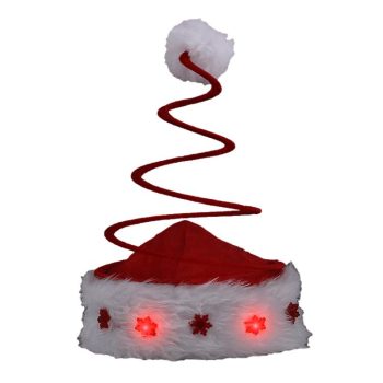 Silly Springy Red Christmas Tree Santa Hat with Flashing Snowflakes Christmas Hats