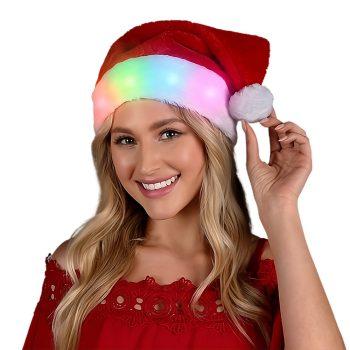 Light Up Multicolor LEDs Deluxe Santa Hat Christmas Hats