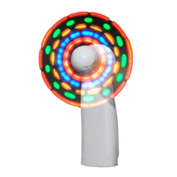Portable Light Up Mini Cooling Fan with White Handle Battery Operated for Hot Weather 4th of July