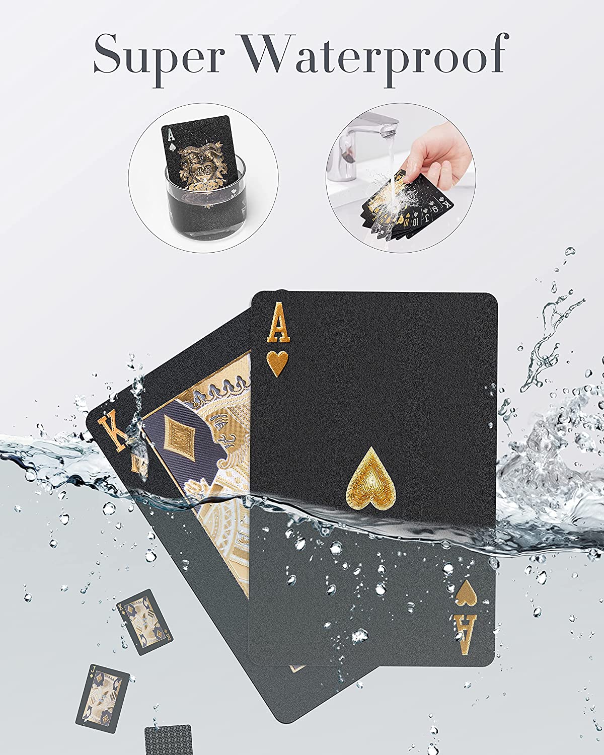Black Matte Magic Waterproof Non Slippery Deck of Poker Cards with No Art Premium Quality 24K Gold and Silver Plated Replica Bills 6