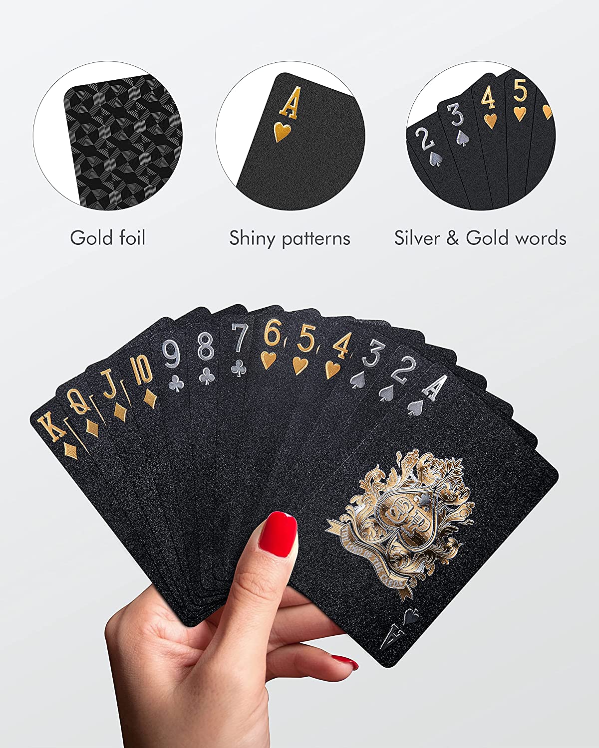 Black Matte Magic Waterproof Non Slippery Deck of Poker Cards with No Art Premium Quality 24K Gold and Silver Plated Replica Bills 5