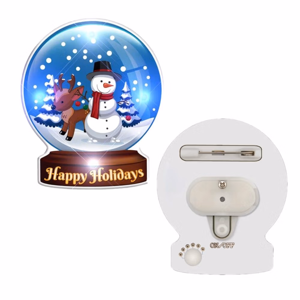Light Up Christmas Happy Holidays Snowman Globe Body Light Pin All Body Lights and Blinkees 5