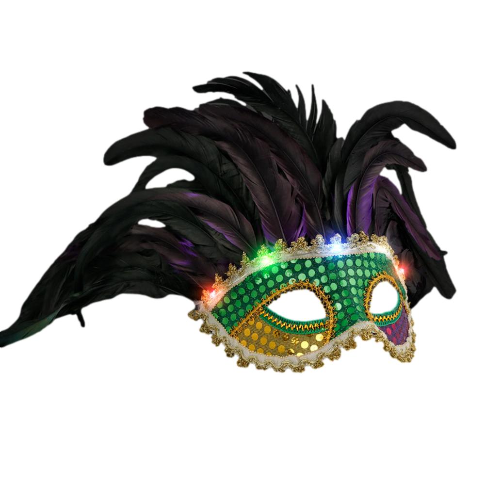 Light Up Deluxe Venetian Mardi Gras Carnival Festival Feather Mask for Fat Tuesday All Products 3