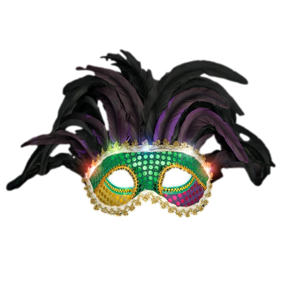 Light Up Deluxe Venetian Mardi Gras Carnival Festival Feather Mask for Fat Tuesday All Products 4