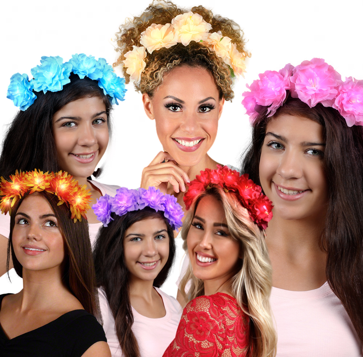 Light Up Flashing Spring Rainbow Wedding Flower Crowns Assortment Pack of 12 All Products 4