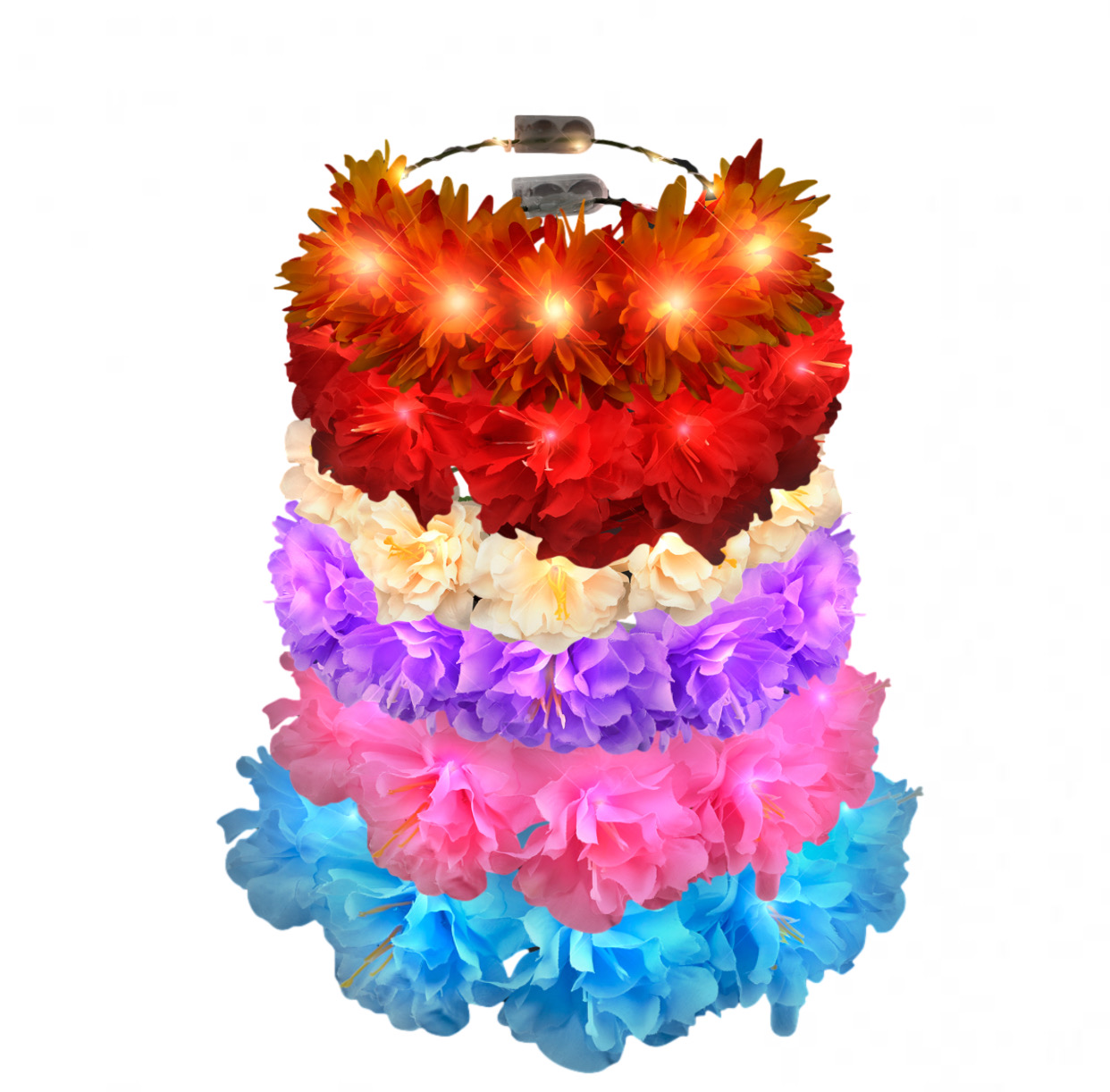 Light Up Flashing Spring Rainbow Wedding Flower Crowns Assortment Pack of 12 All Products
