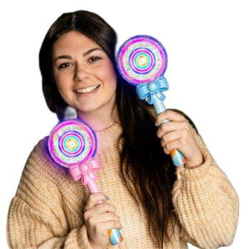 Candy Styled LED Spinner Lollipop Wand Assorted Pink or Blue All Products