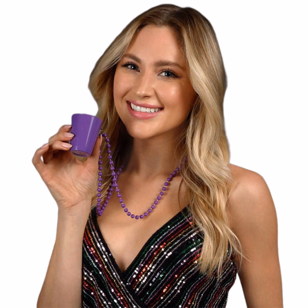 Unlit Purple Shot Glass on Purple Beaded Necklaces for Mardi Gras All Products 3