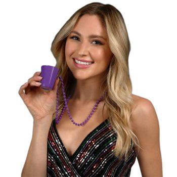 Unlit Purple Shot Glass on Purple Beaded Necklaces for Mardi Gras All Products