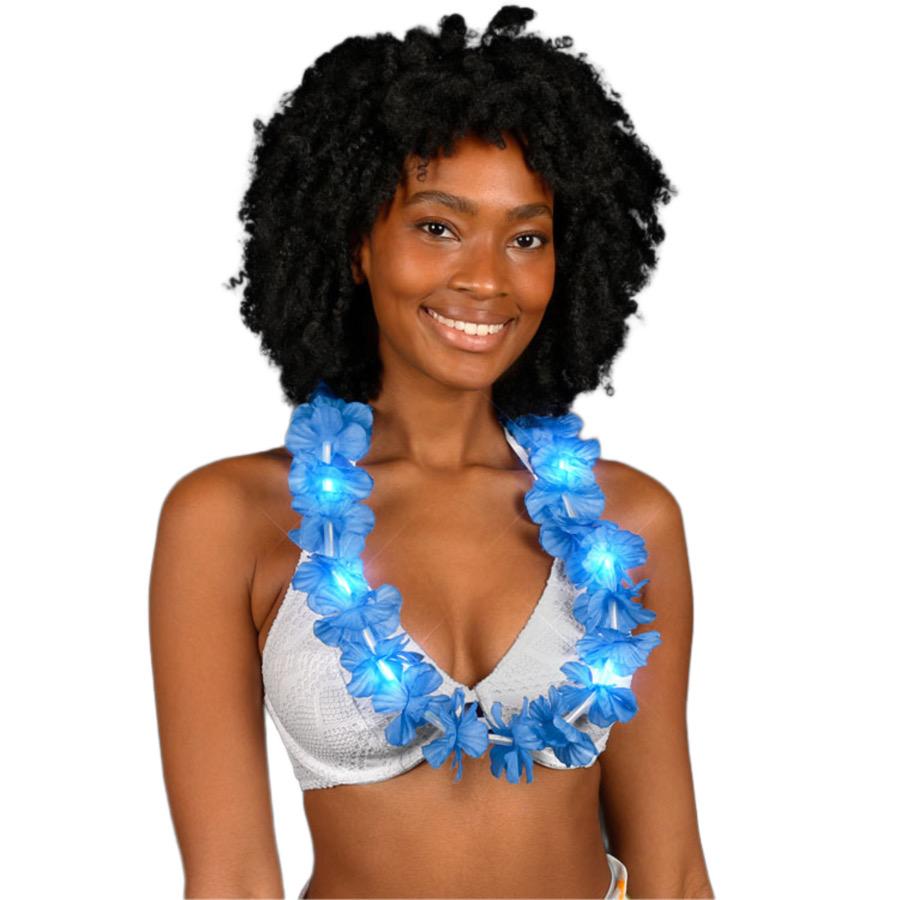 Light Up Hawaiian Flower Lei Necklace Blue All Products