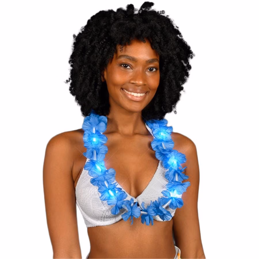 Light Up Hawaiian Flower Lei Necklace Blue All Products 3