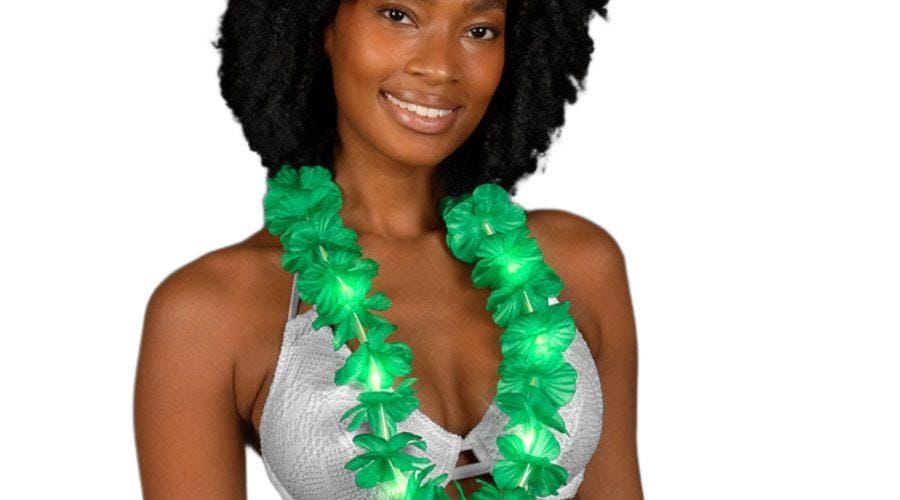 Light Up Hawaiian Flower Lei Necklace Green All Products