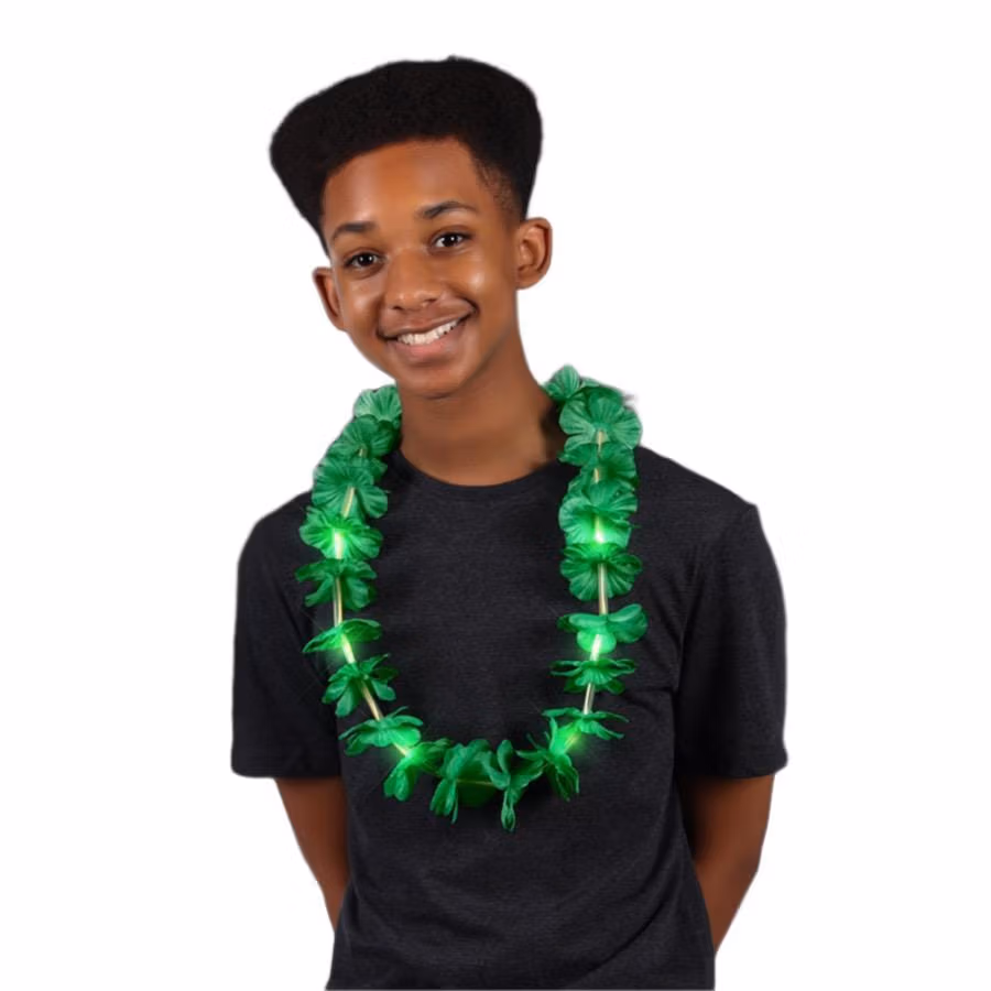 Light Up Hawaiian Flower Lei Necklace Green All Products 4