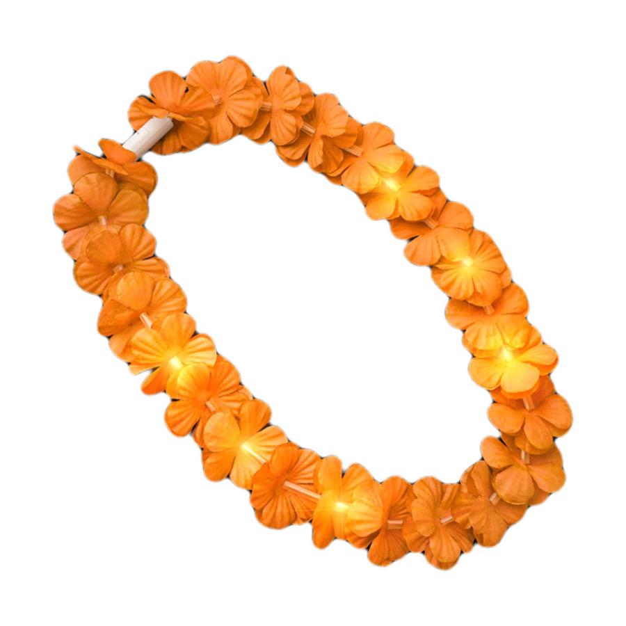 Light Up Hawaiian Flower Lei Necklace Orange