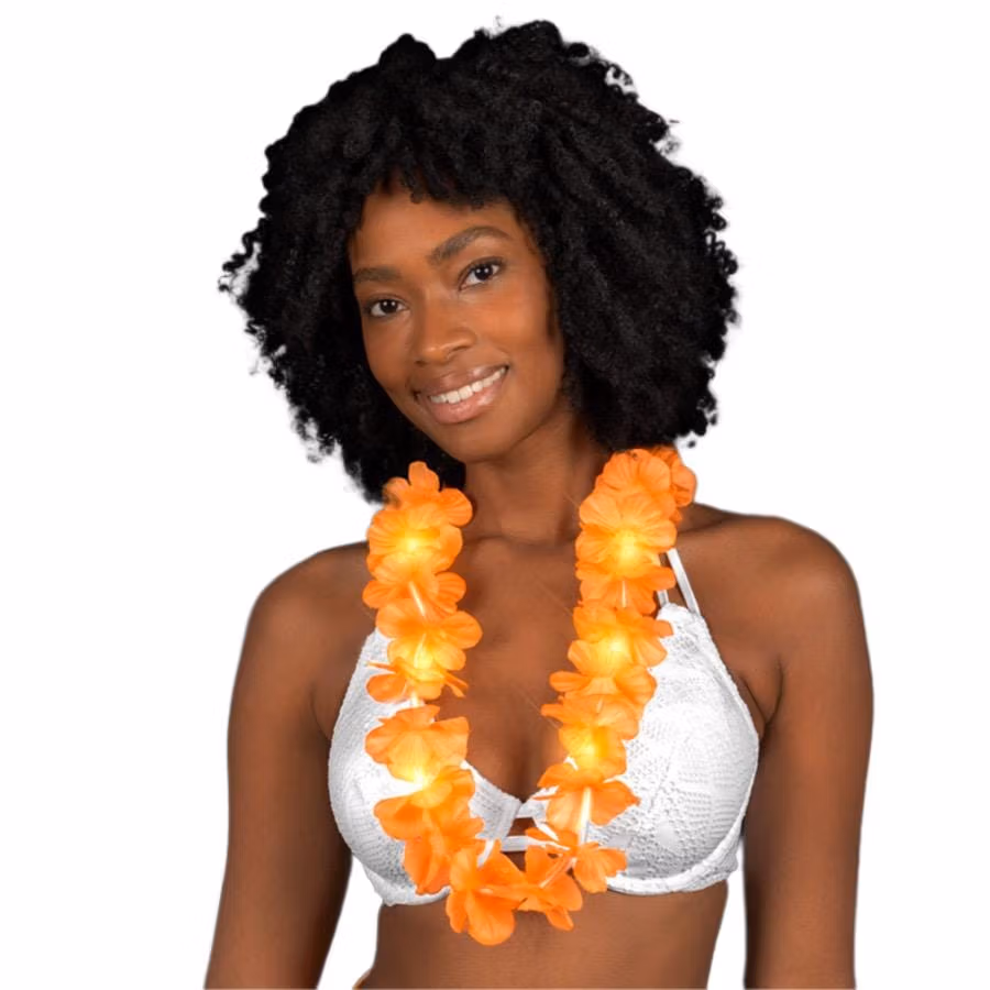 Light Up Hawaiian Flower Lei Necklace Orange All Products 3