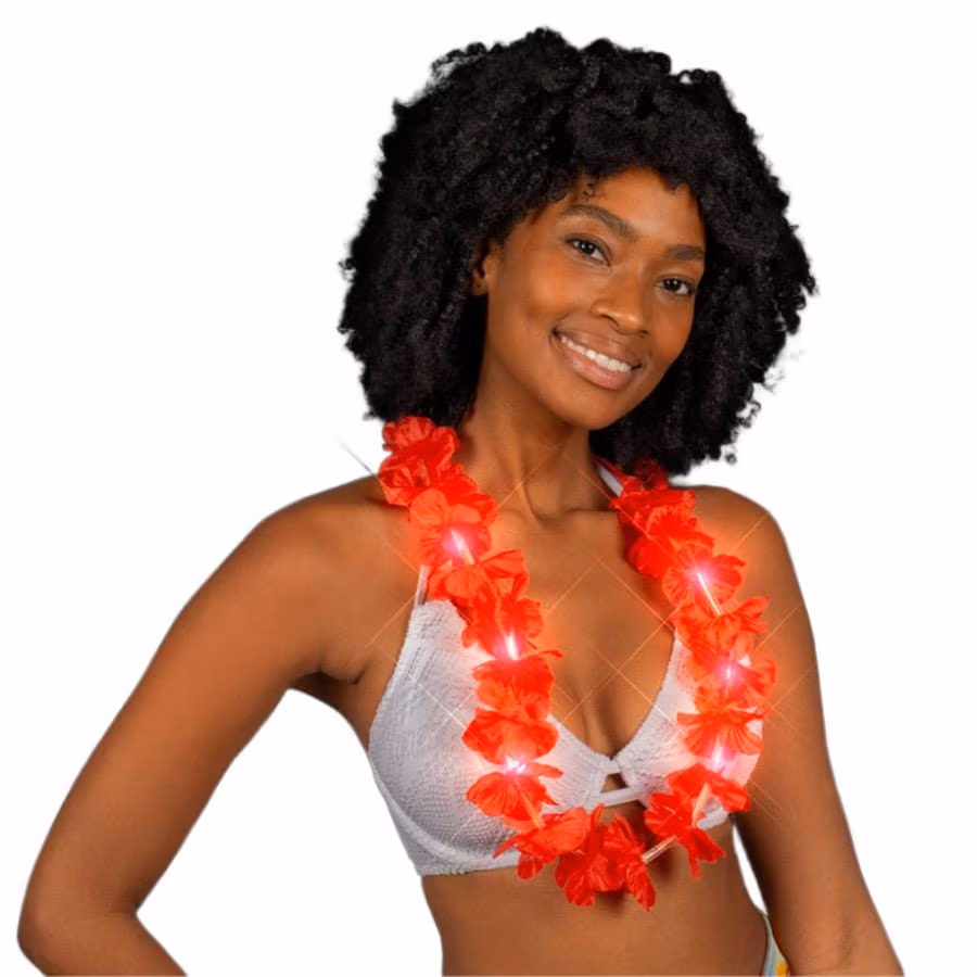 Light Up Hawaiian Flower Lei Necklace Red All Products 3