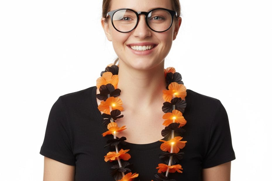 Light Up Halloween Hawaiian Flower Lei Black Orange All Products