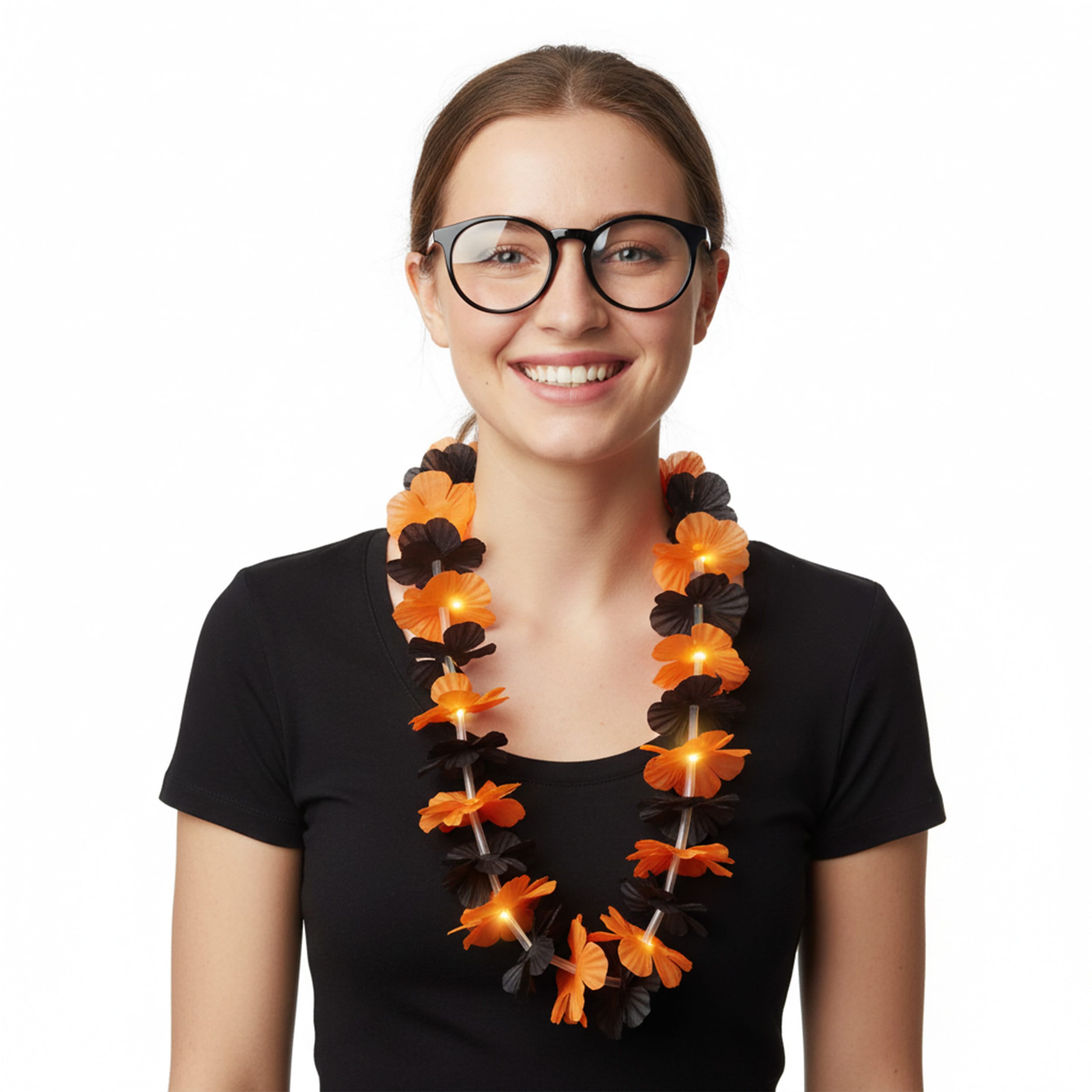 Light Up Halloween Hawaiian Flower Lei Black Orange All Products