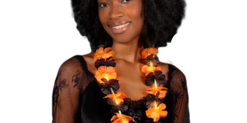 Light Up Halloween Hawaiian Flower Lei Black Orange All Products