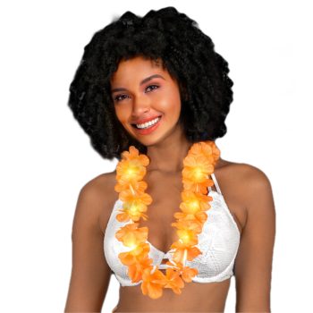 Light Up Hawaiian Flower Lei Necklace Orange All Products