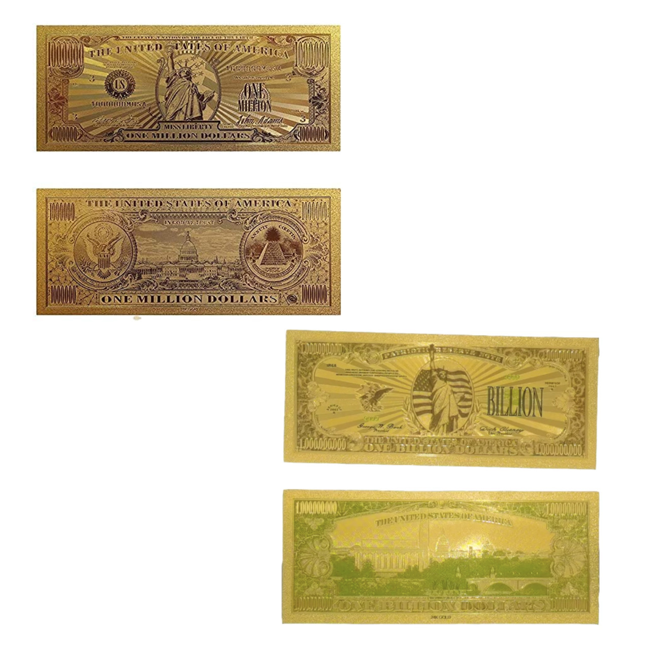 Set of 14  Commemorative Mega Billion 24K Gold Plated US Dollar Fake Banknotes Timeless Collection Protector Sold Separately 24K Gold and Silver Plated Replica Bills 18