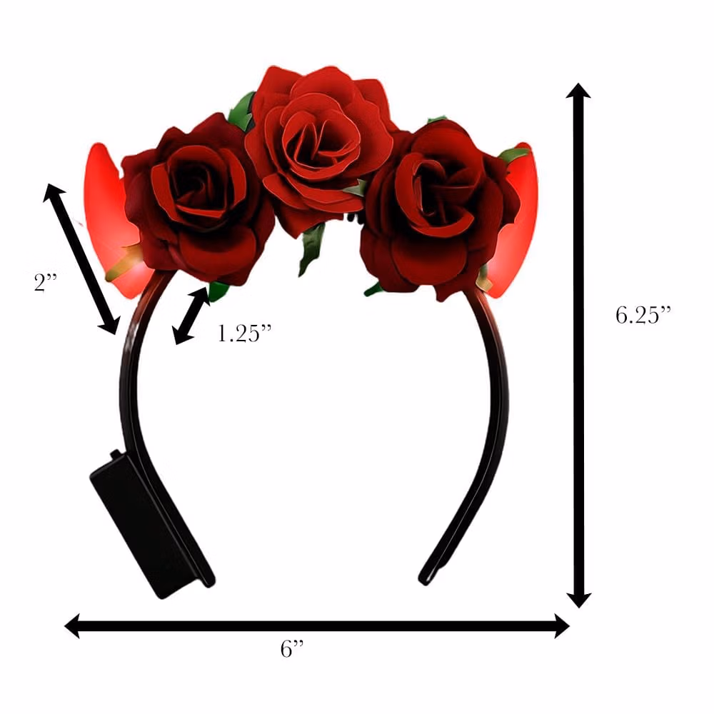 Red Light Up LED Devil Horns with Red Roses Flower Crown Headband All Products 8