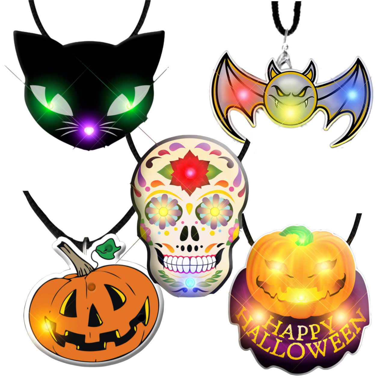 Assorted Halloween Light Up Flashing Body Light Charm Necklaces Pack of 25 All Body Lights and Blinkees 3