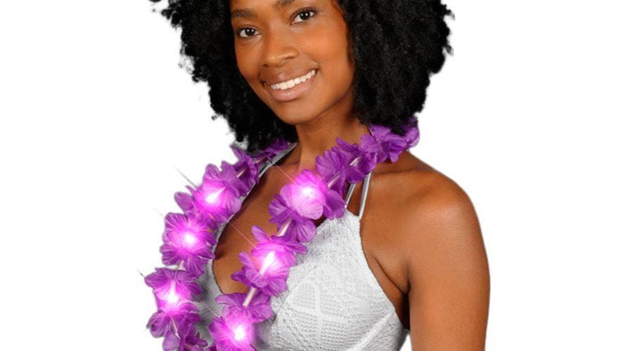 Light Up Hawaiian Flower Lei Necklace Purple All Products
