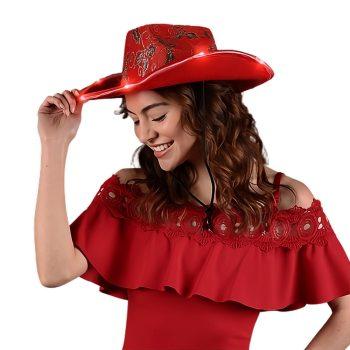 Light Up Holly Leaves and Glitz Red Christmas Cowboy Hat All Products