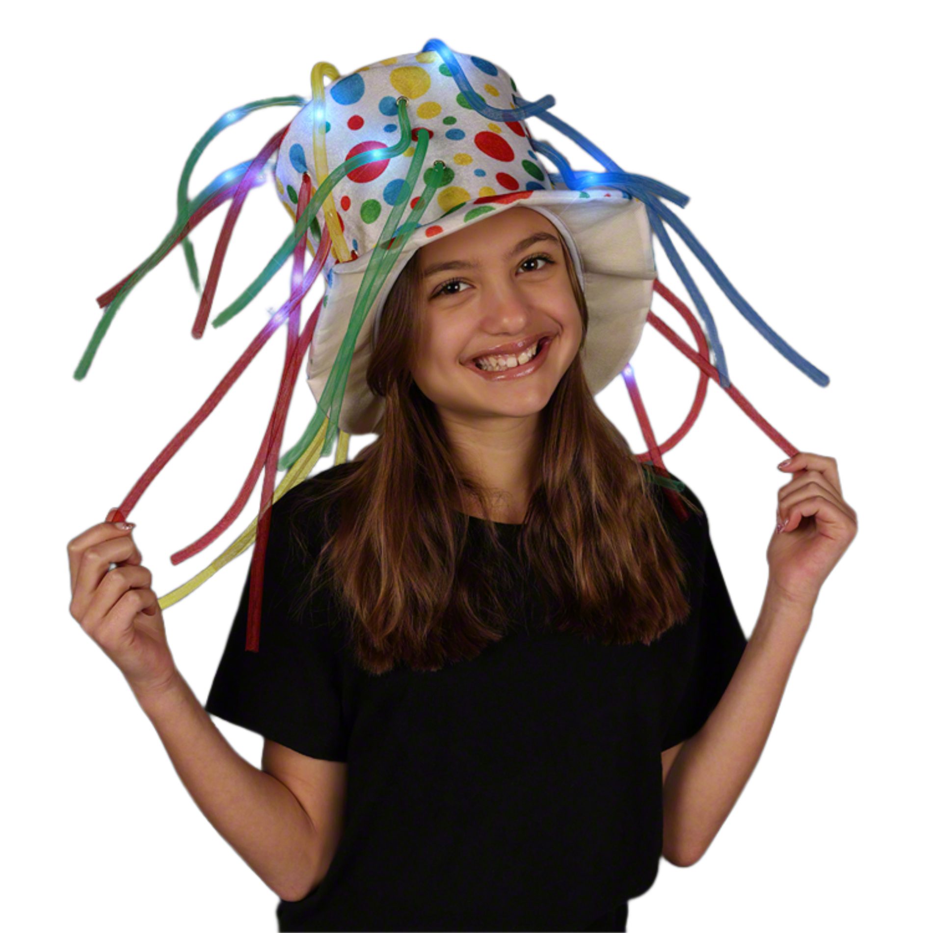 Festive Circus Polka Dots Multicolor LED Noodle Hat Flashing Dreads All Products 3