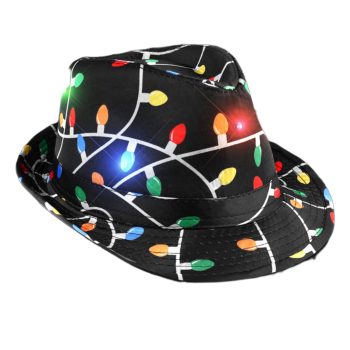 Black Fedora in Christmas Bulb Prints with Multicolor LEDs All Products