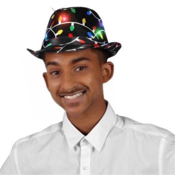 Black Fedora in Christmas Bulb Prints with Multicolor LEDs All Products
