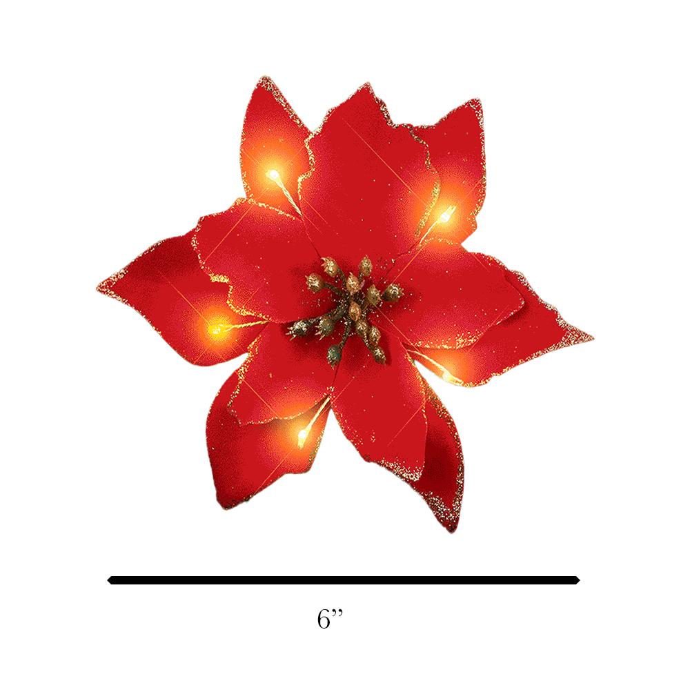 Light Up Christmas Red Poinsettia Hair Clip All Products 5