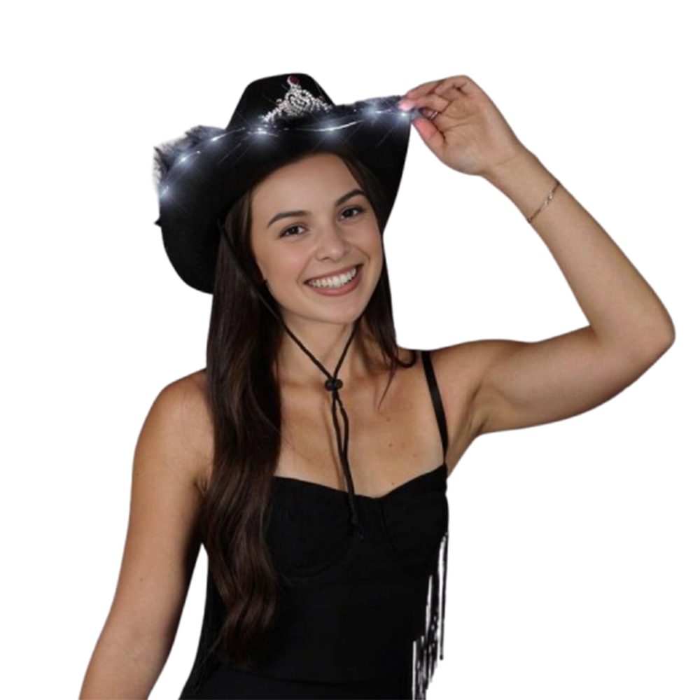Light Up Black Bridal Cowboy Cowgirl Hat with Tiara All Products 6