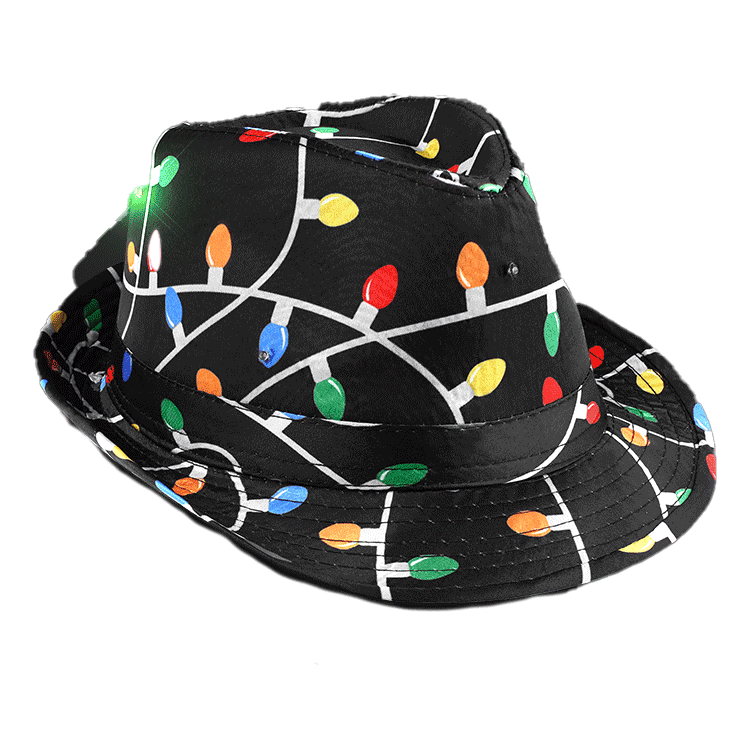 Black Fedora in Christmas Bulb Prints with Multicolor LEDs All Products 4