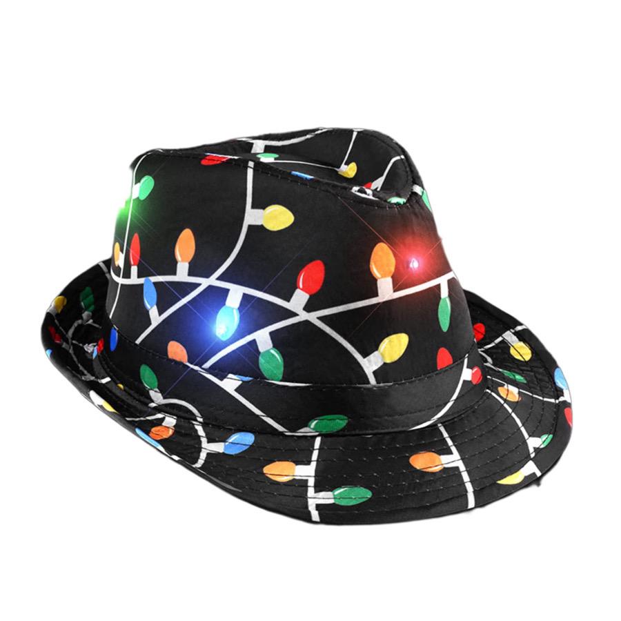 Black Fedora in Christmas Bulb Prints with Multicolor LEDs All Products 3