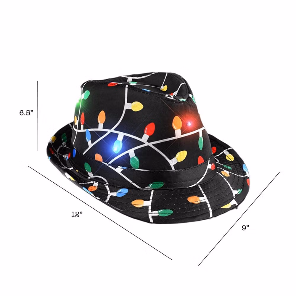 Black Fedora in Christmas Bulb Prints with Multicolor LEDs All Products 6