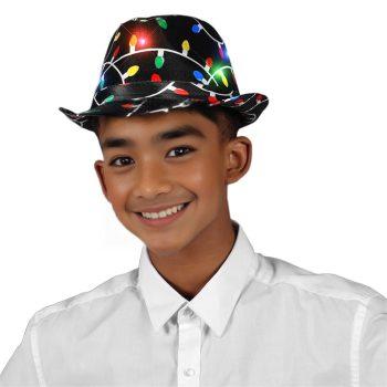 Black Fedora in Christmas Bulb Prints with Multicolor LEDs All Products