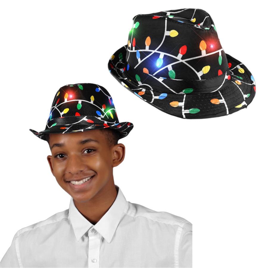 Black Fedora in Christmas Bulb Prints with Multicolor LEDs All Products 5