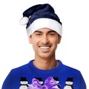1 pack of 36 Unlit Dark Blue Stylish Fluffy Fur Santa Christmas Plush Hat All Products