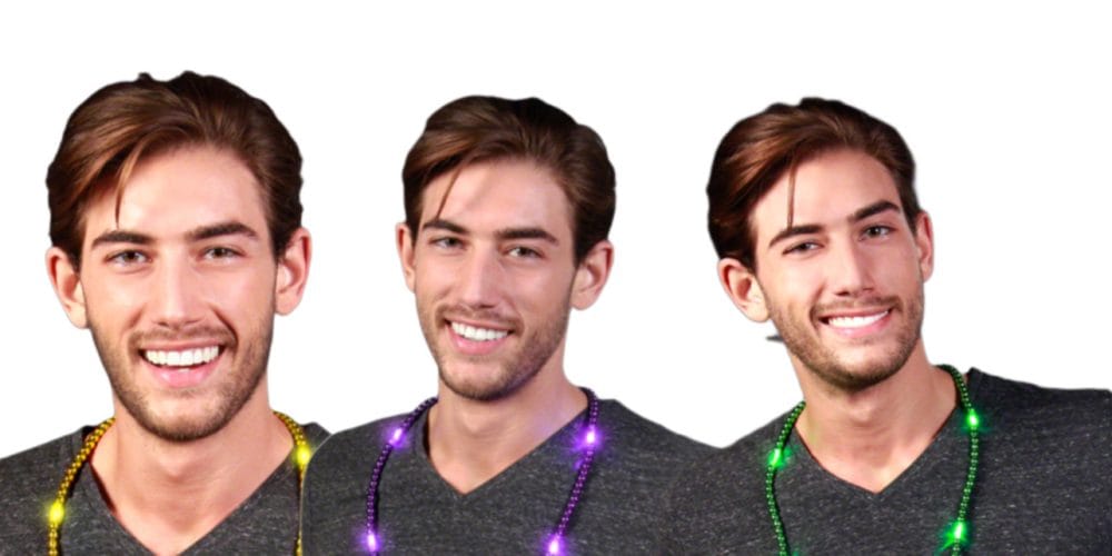 LED Necklace with Mardi Gras Beads Pack of 12 All Products