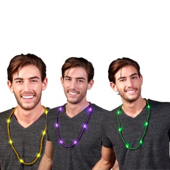 LED Necklace with Mardi Gras Beads Pack of 12 All Products