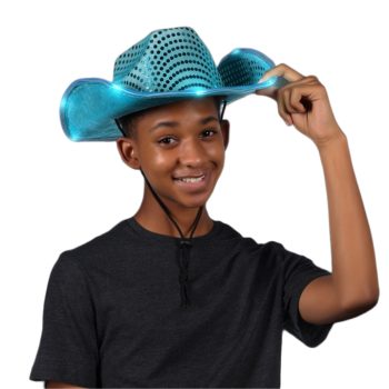 LED Flashing Cowboy Hat with Turquoise Sequins All Products