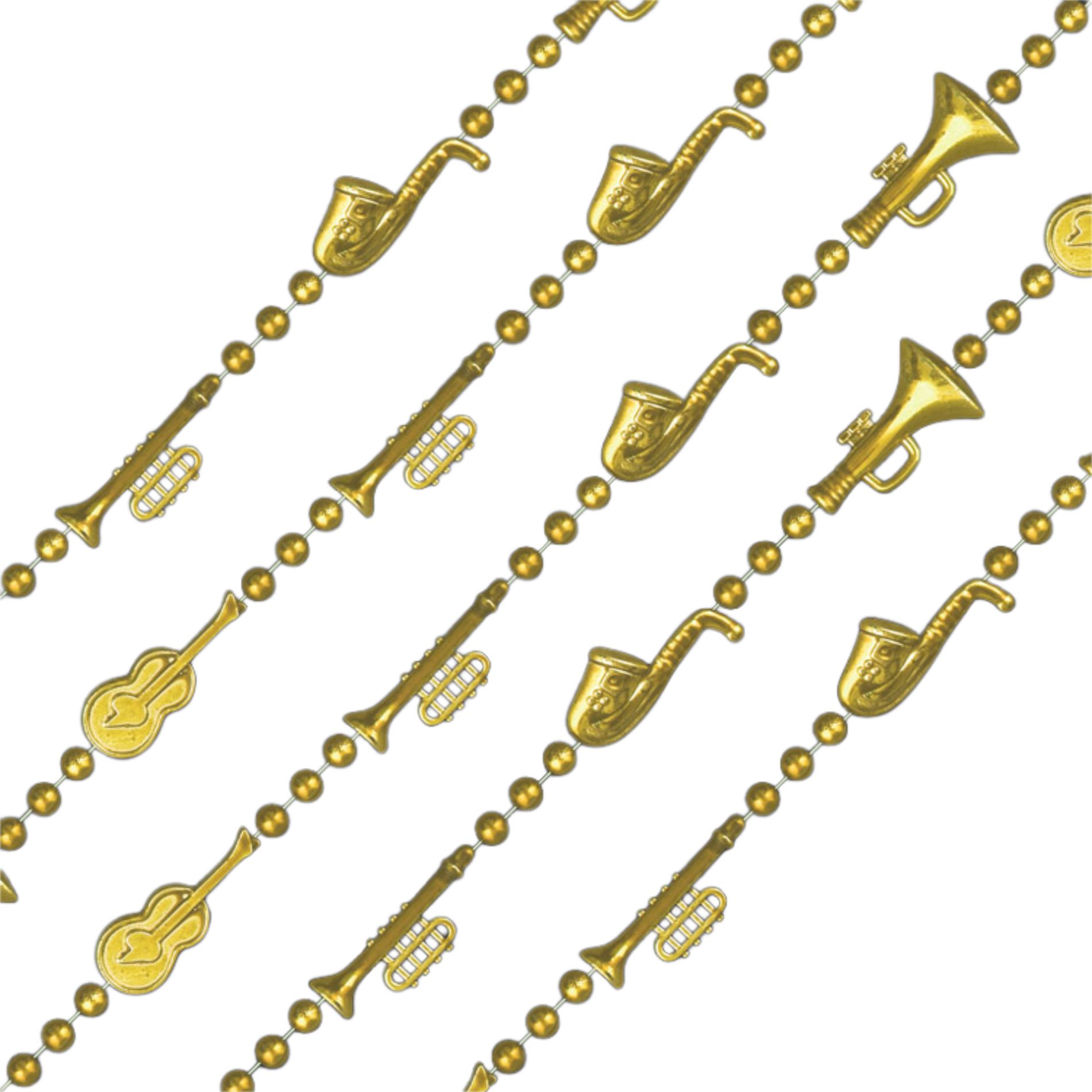 Non Light Up Metallic Gold Plated Jazz Instruments Beaded Necklace Pack of 12 All Products 3
