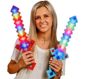 17 Inch Flashing Popping Fidget 3D Pixel Sword Assorted Colors of Red and Blue 1 Unit All Products 3