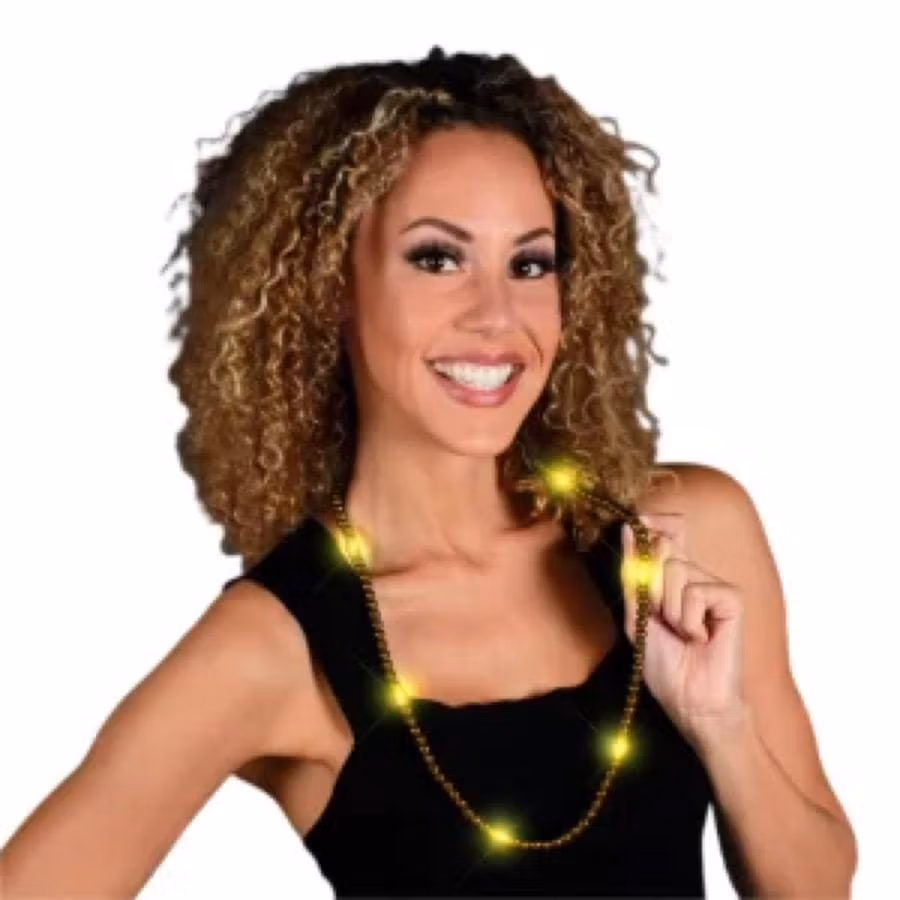 LED Necklace with Yellow Metallic Beads for Mardi Gras All Products 3